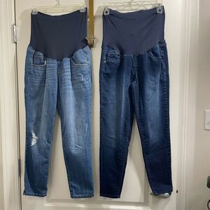 Aglow Maternity Cropped Denim Jeans Blue Full Panel Stretch Size 10 (2 pair)